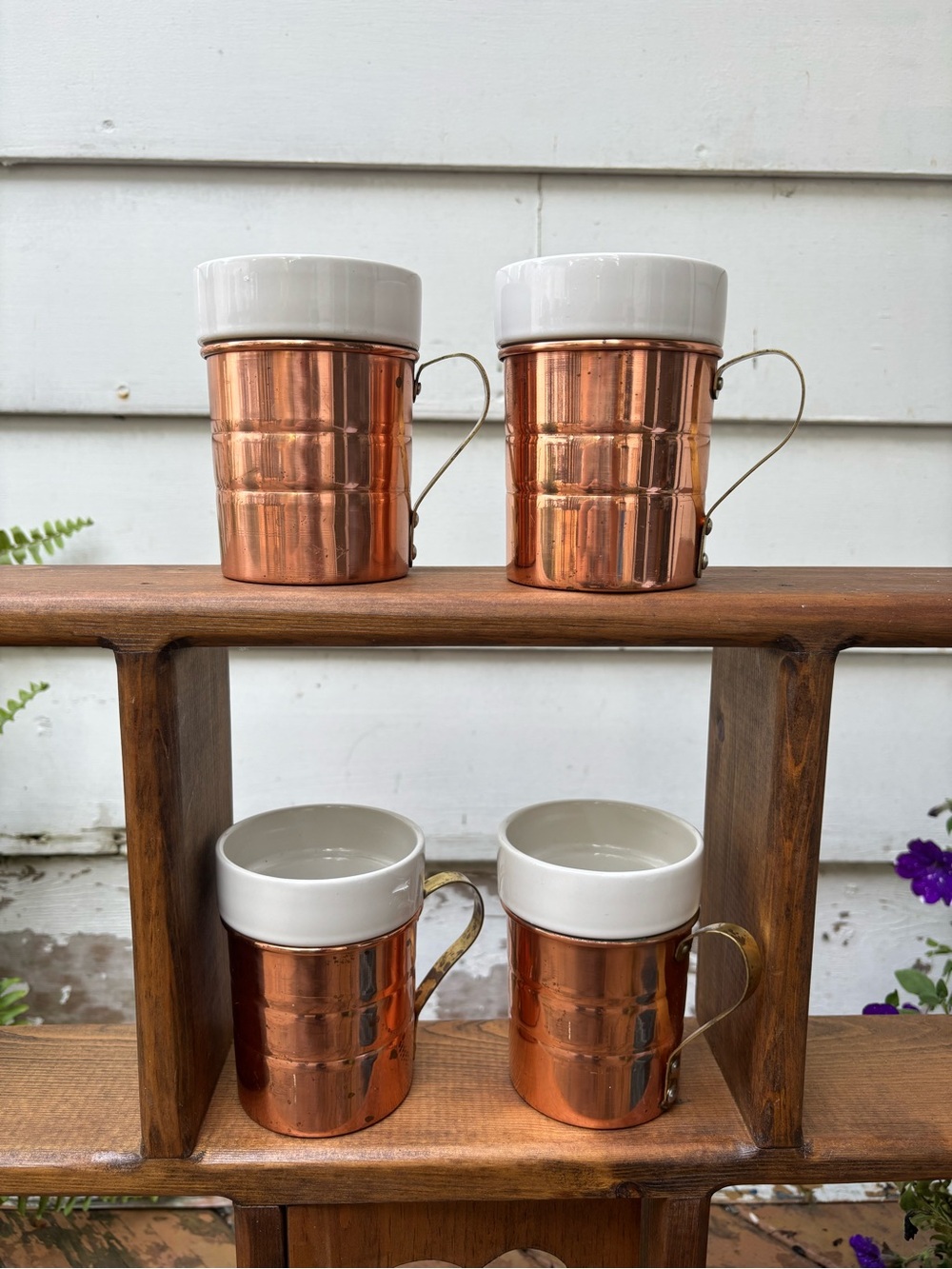 Copper & White Ceramic Mugs - Set of 4